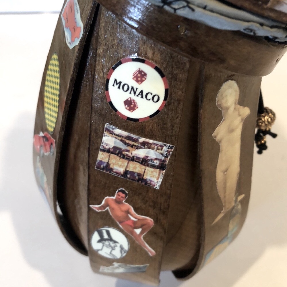 KATIE BAG VINTAGE - HAND CRAFTED DECOUPAGE WOODEN JETSETTER  BAG - Picture 8 of 14